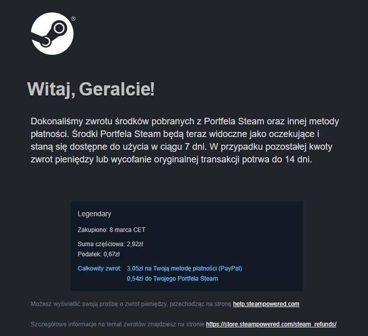 Zwrot gry na Steam