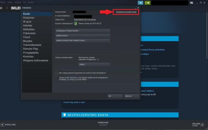 Ochrona danych przy sprzedaży konta Steam