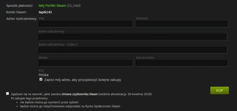 Adres rozliczeniowy Steam