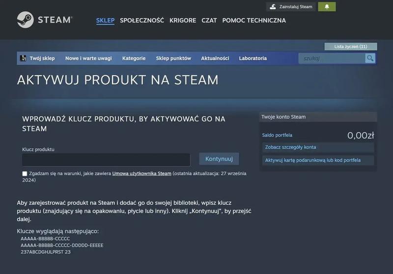 Szukanie kodu portfela Steam